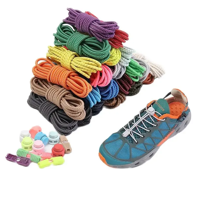 Neu1 Paar Schnürsenkel ohne Binden, 1 Sekunde, schnell, rund, Kunststoffverschluss, elastische Schnürsenkel, geeignet für alle Sportschuhe, Zubehör, Lazy Lace