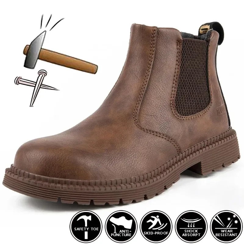 Wasserdichte Arbeits- und Sicherheitsstiefel Herren Lederstiefel Unzerstörbare männliche Arbeitsschuhe Herren Winterstiefel Sicherheitsschuhe Herren Stahlkappenschuh