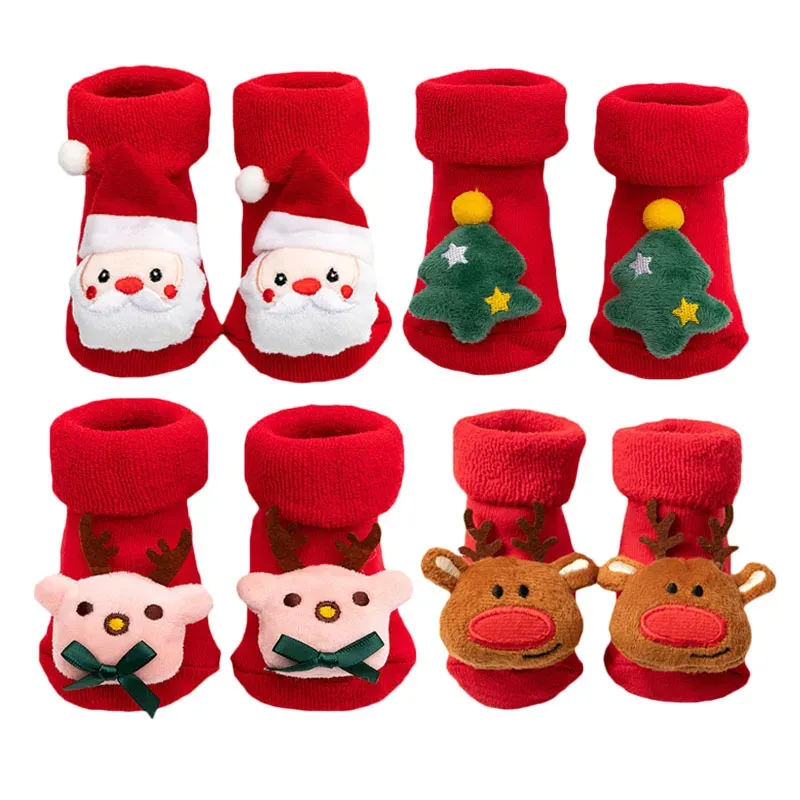 Lawadka 0-3T Winter Dicke Säuglingssocken für Mädchen Jungen Kinder Weihnachten Neujahrssocken Anti-Rutsch-Baumwolle Kurze Socken für Neugeborene