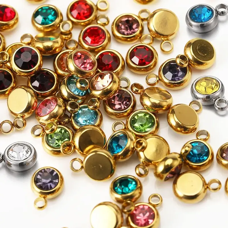 20 Stück 6 mm Edelstahl Strass Perlen Gold Farbe Kristall Charms Anhänger für Halskette Armband Schmuckherstellung Charm DIY