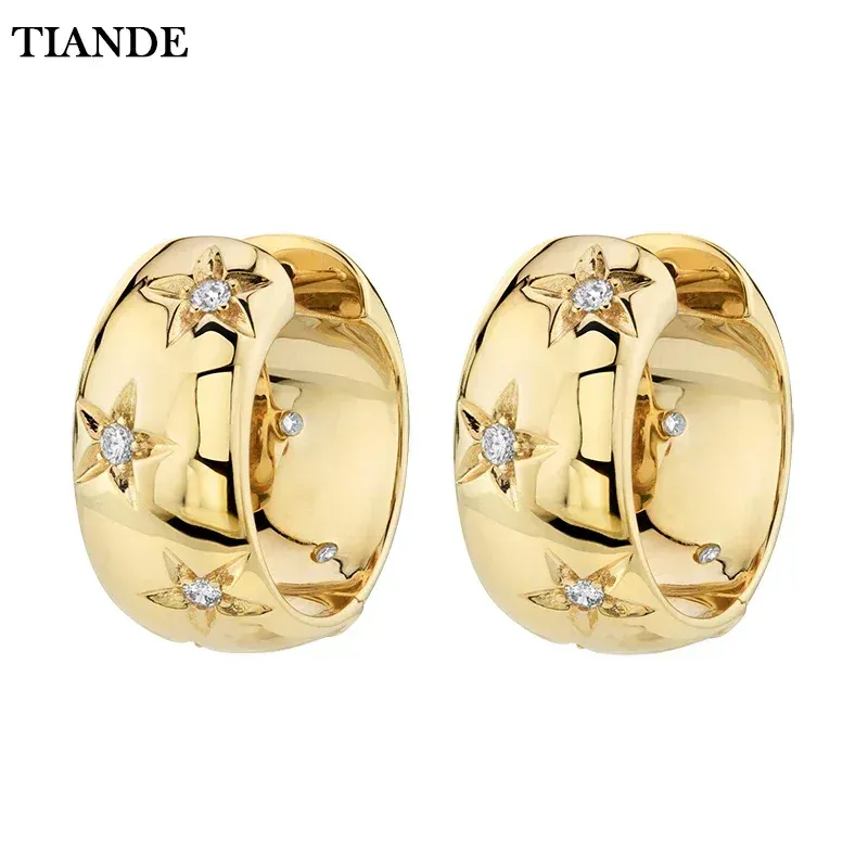 TIANDE Gold Farbe Große Creolen für Frauen Feine Zirkon Stern Runde Kreis Piercing Ohrringe Fashion Party Schmuck Zubehör