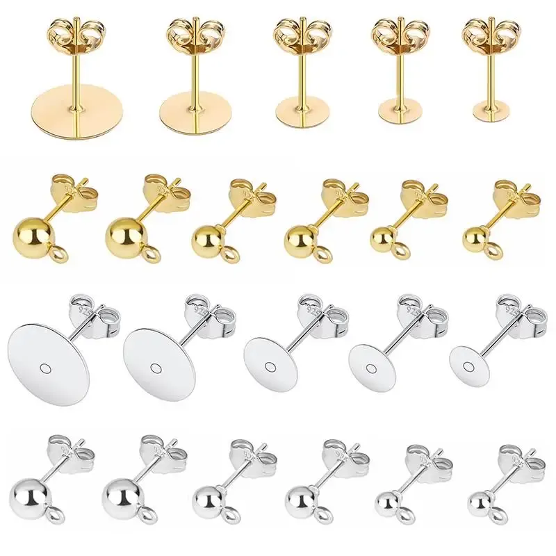 50 teile/los 925 Silber Überzogene Blank Post Ohrring Bolzen Basis Pin Mit Ohrring Stecker Erkenntnisse Ohr Zurück DIY Schmuck Machen Zubehör