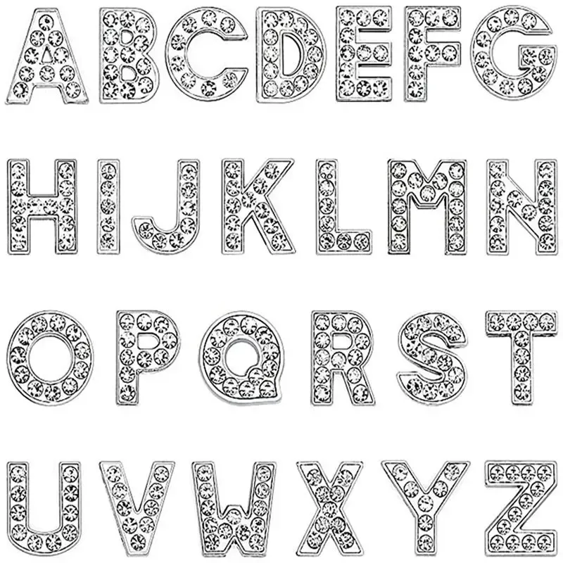 Schuh Charms Glitter Strass Buchstabe Silber Kristall Alphabet DIY Legierung Schuh Dekorationen Schmuck Slider Armband Armbänder