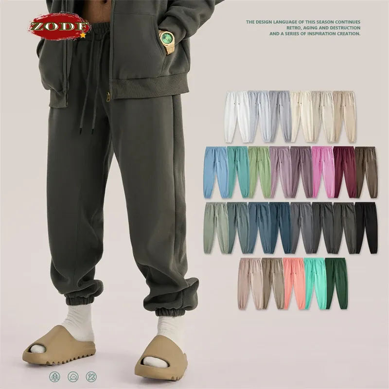 ZODF Trendy Männer 345gsm Fleece Sweatpant Unisex Einfarbig Lose Retro Hip Hop Winter Jogger Hosen Marke Kleidung HY0005
