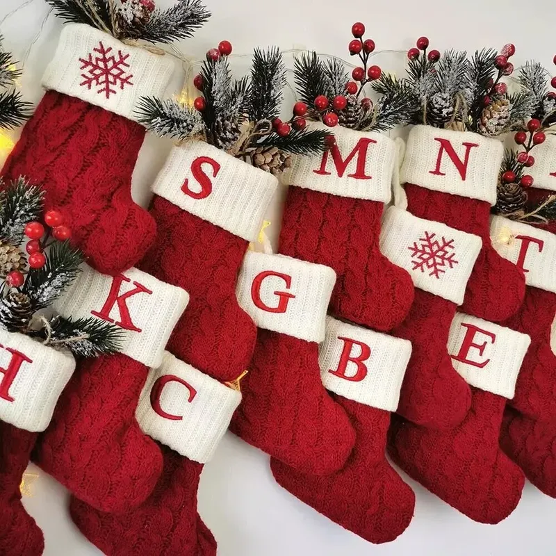 Weihnachtssocken, stricken, Schneeflocke, Buchstabenstrumpf, Weihnachtsdekoration, 2025, für Zuhause, Weihnachtsbaum, Ornament, Geschenk, Navidad Natal 2026