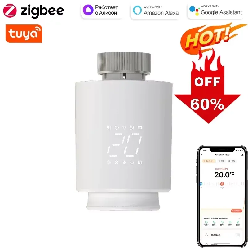 Smart Thermostat TRV Heizkörper Ventil Zigbee/WiFi Tuya Antrieb Kopf Fernbedienung Temperatur Controller Sprachsteuerung Alexa Google Hause