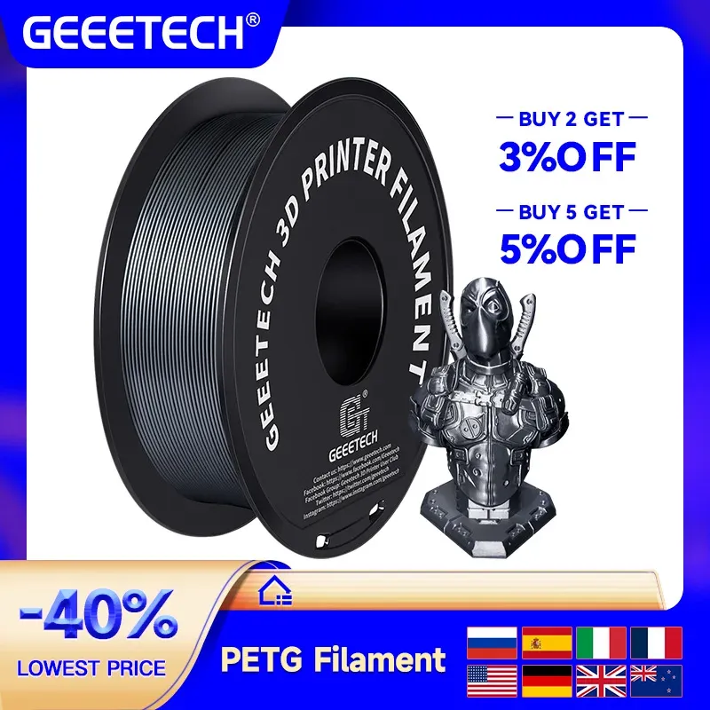 GEEETECH 1kg 1.75mm 1KG(2.2LBS) Reines PETG, 3D Drucker Filament, Vakuumverpackung, fadenfrei, 3D Druck Material