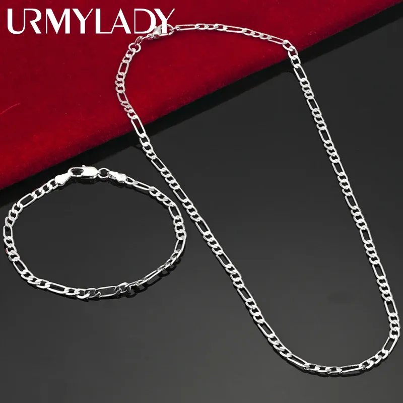 Edle neu kommen 925 Sterling Silber 4 MM Kette für Männer Frauen Armband Halskette Schmuck-Set Dame Weihnachtsgeschenke Charms Hochzeit