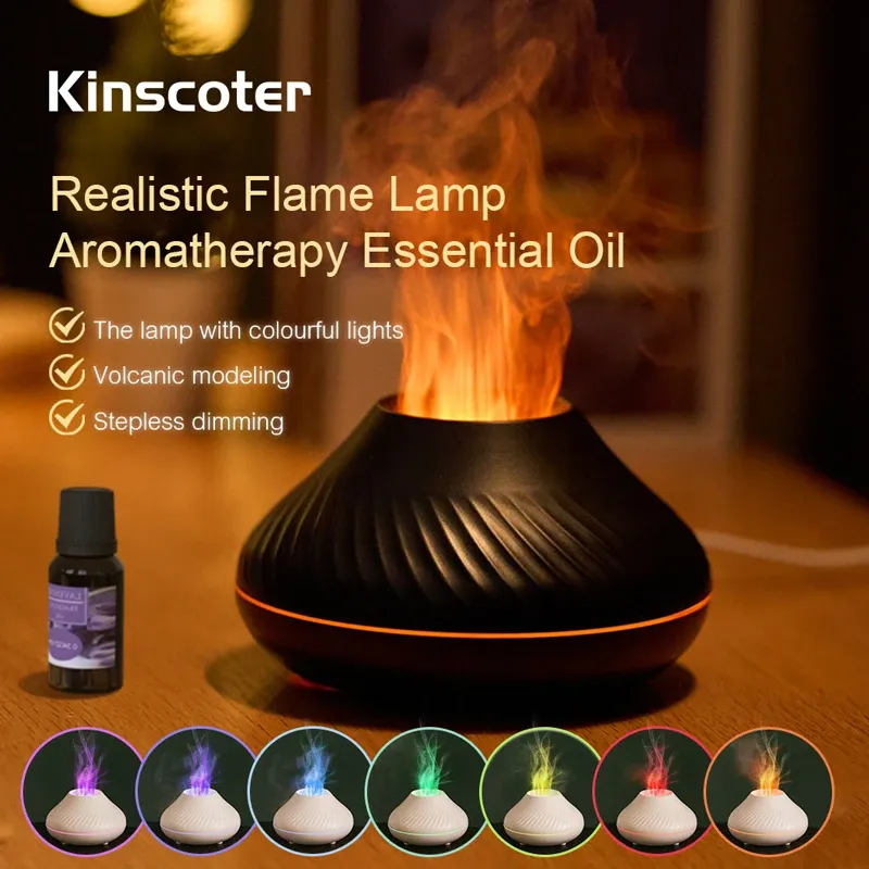Kinscoter Vulkan-Aroma-Diffusor, Lampe für ätherische Öle, 130 ml, tragbarer USB-Luftbefeuchter mit Farbflamme, Nachtlicht