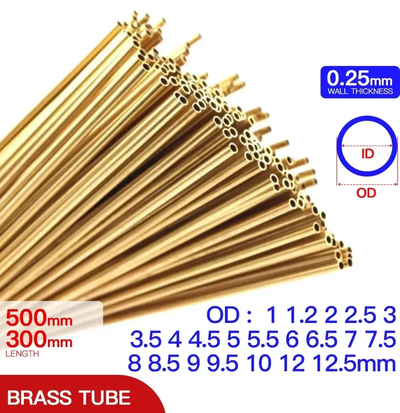Messingrohr 0,25 mm Wandstärke 1-12,5 mm Außendurchmesser Messingrohr 300 500 mm Länge Gerader Rohr Kupferrohr dünnwandig Kleiner Durchmesser