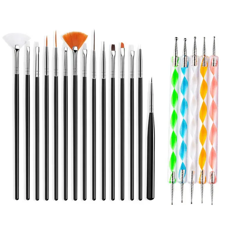 20/15pc Nägel Kunst Pinsel Set Maniküre Flüssigkeit Pulver Carving UV Nagel Gel Polnisch Malerei Stift Nagel Acryl verlängerung Builder Werkzeug
