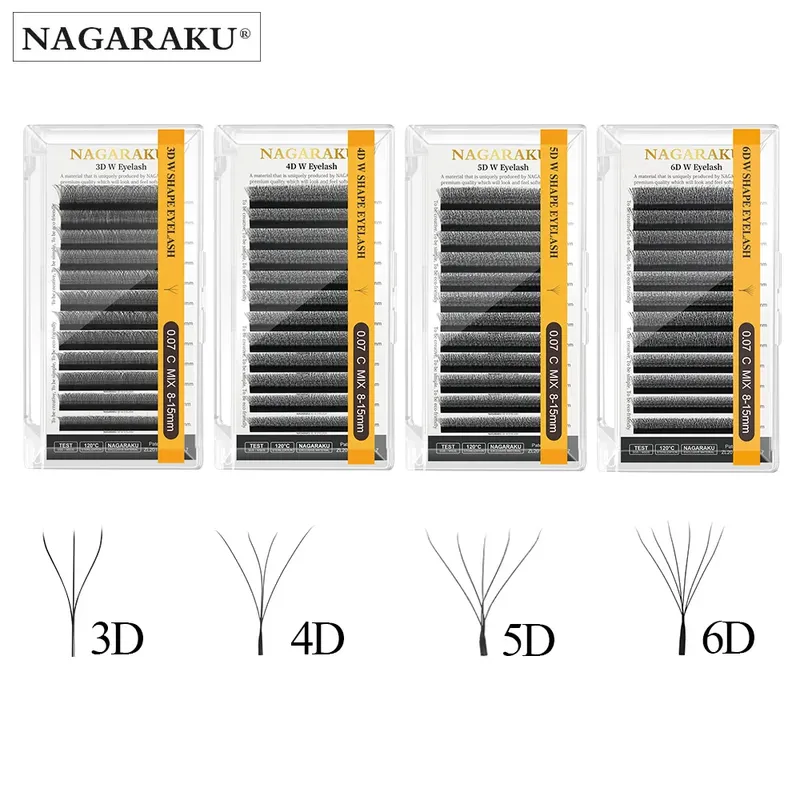 NAGARAKU Automatische Blüte W-Form Bloom 3D 4D 5D 6D Vorgefertigte Fächer Wimpernverlängerung Natürliches weiches Licht Volldicht
