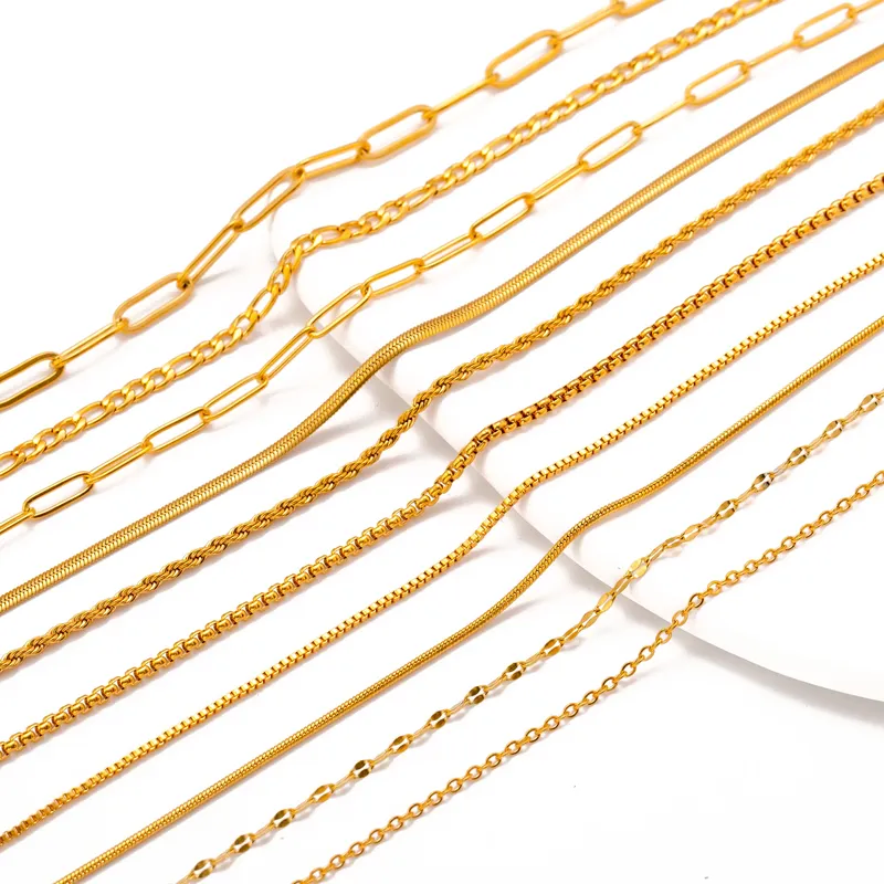 5pc 18K Gold Farbe PVD Überzogene Edelstahl Kuba Kreuz O Welligkeit Twisted Kette Halskette Verstellbare Kette DIY Halskette Großhandel