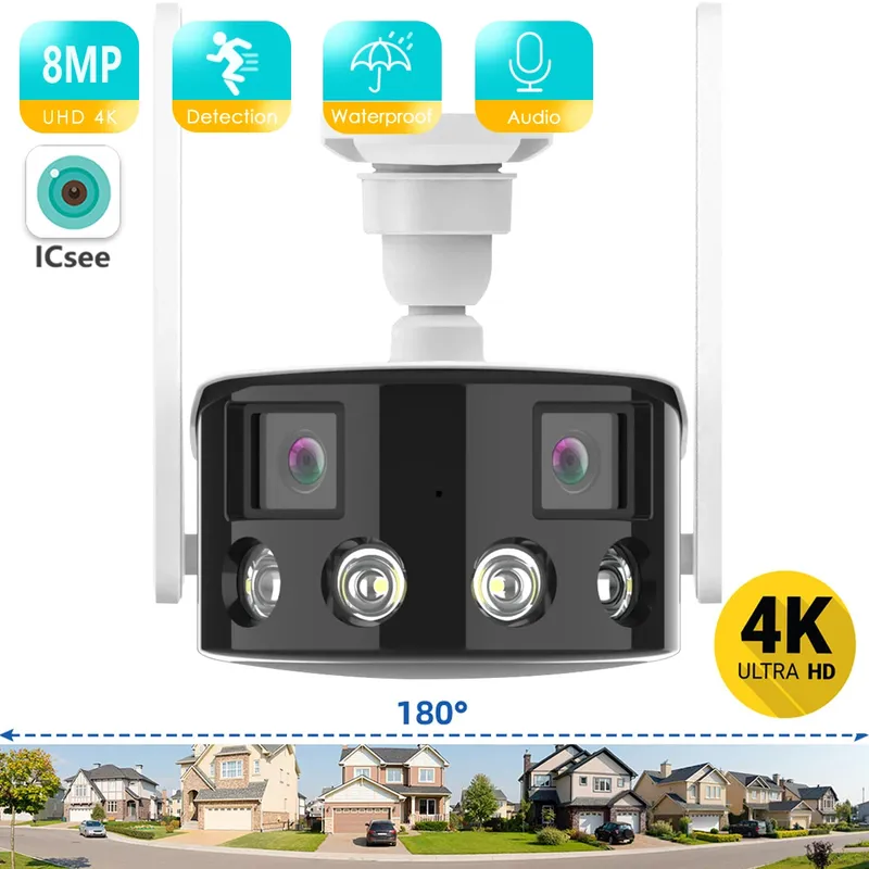 BESDER 8MP 4K Dual Lens Ultraweitwinkel 180 °   Wifi IP Kamera Cecurity Protection Ai Human Detect Sicherheitsüberwachung ICSEE APP