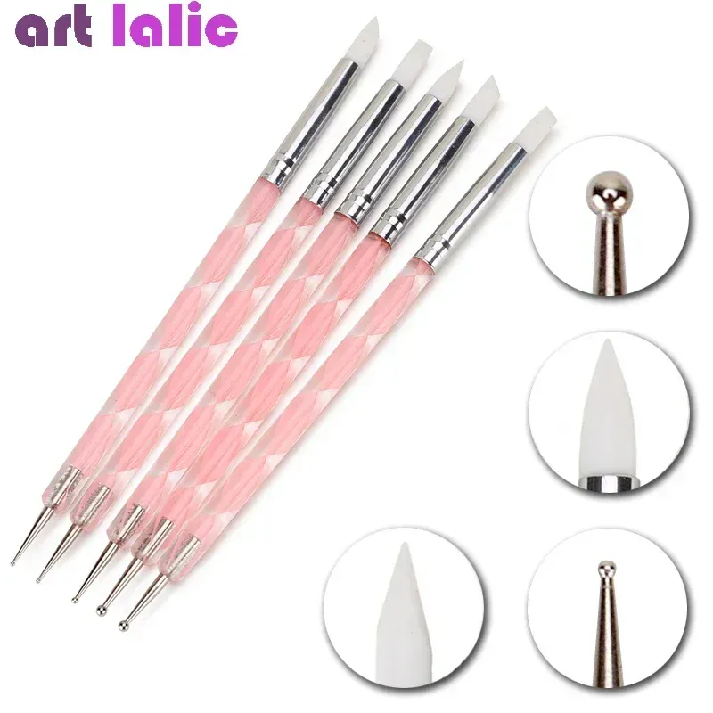 5 Stücke 2 Weg Nail art Acryl Silikon Punkt Blume Nagelstift Edelstahl Punktierung Werkzeuge Marbleizing Malerei Stifte