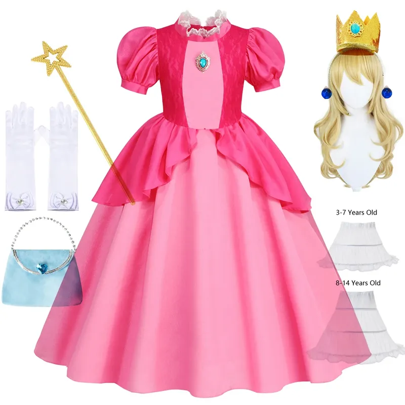Pfirsich Kleider Für Mädchen Prinzessin Kostüm Kleidung Party Cosplay Halloween Karneval Geburtstag Kleid Kinder Vestidos