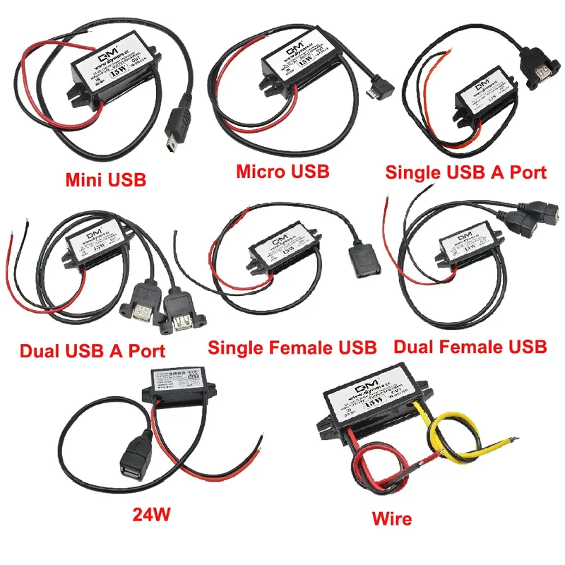 12V auf 5V 2A 3A 10W 15W 24W DC-DC Step Down Buck Converter Netzteil Modul Mini USB Micro USB Männlich Weiblich Typ-C Adapter