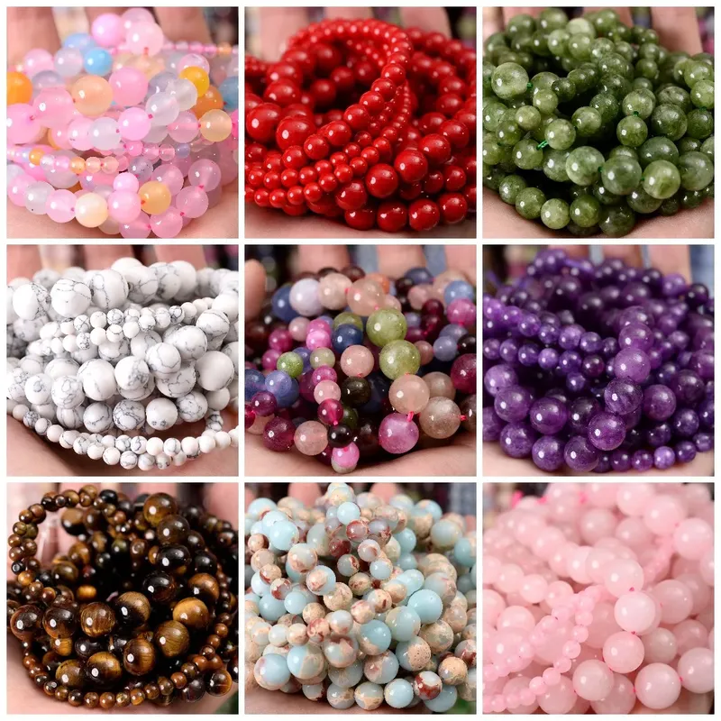 Natursteinperlen Lava Jaspis Tigerauge Quarz Achate Runde lose Perlen für Schmuckherstellung DIY Armband Zubehör 4-12MM