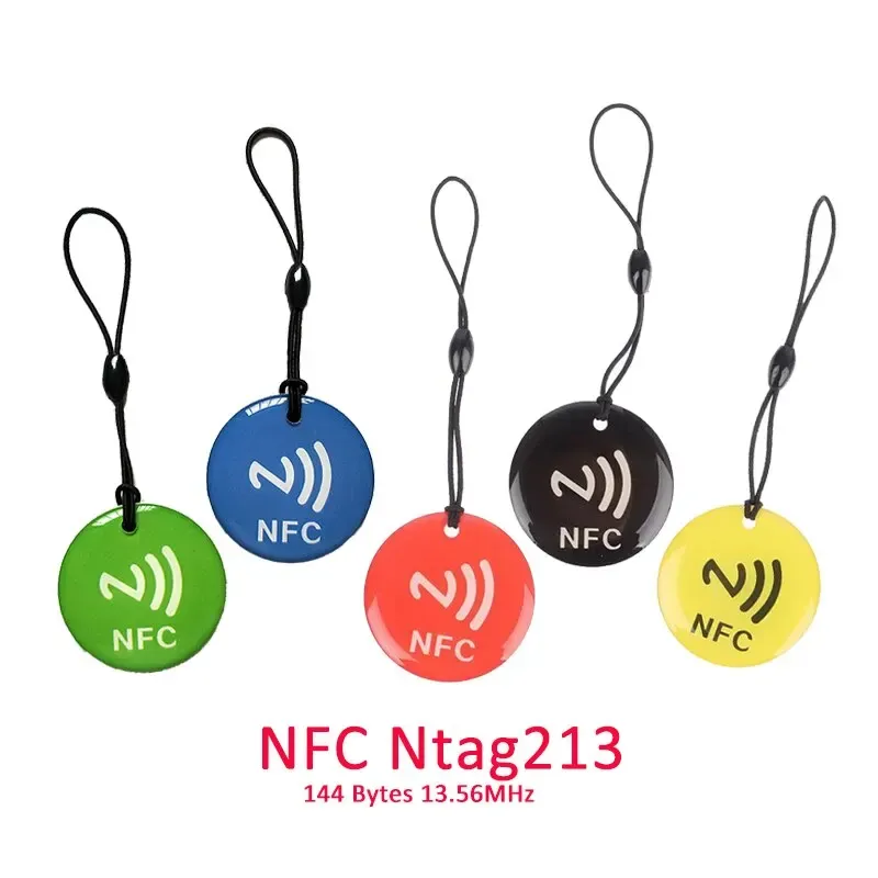 10 stücke ntag213 nfc tag lable token mit seil rfid 13,56 mhz 144 bytes iso14443a epoxy karte 35mm durchmesser für alle nfc-fähigen telefon