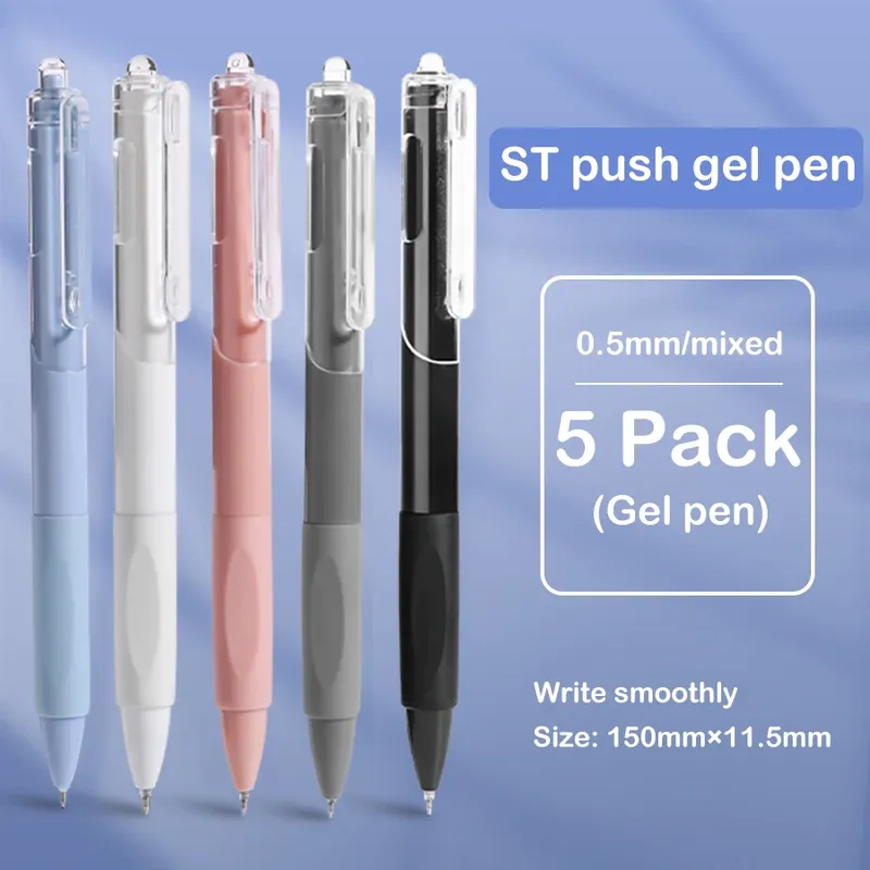 5-teiliger Gelstift mit glattem Druck, schnell trocknend, 0,5 mm, schwarzer Stift, Kugelschreiber, Schulbedarf, Schreibwaren