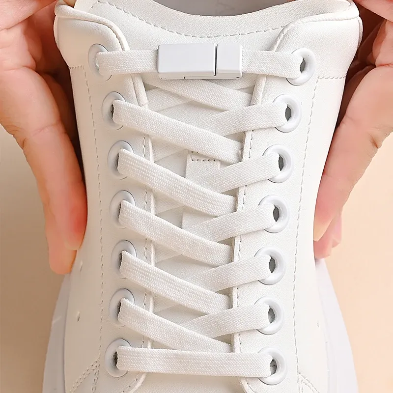 Magnetische Schnalle, keine Krawatte, elastische Schnürsenkel ohne Krawatten, Schnürsenkel, Sneaker, Kinder und Erwachsene, verbreiterte flache Schnürsenkel für Schuhe