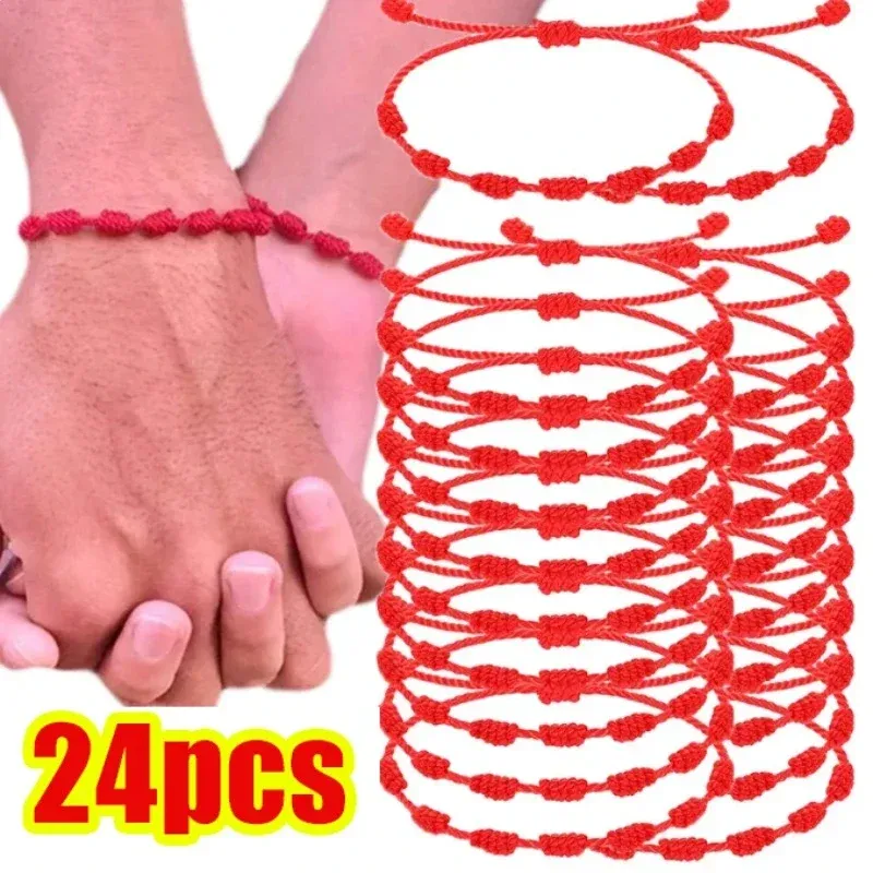 Rote Schnur-Armbänder für Lucky 7-Knoten, verstellbar, handgefertigt, DIY-Seil-Armreifen für Paare, Frirends, Amulett, Schmuckzubehör