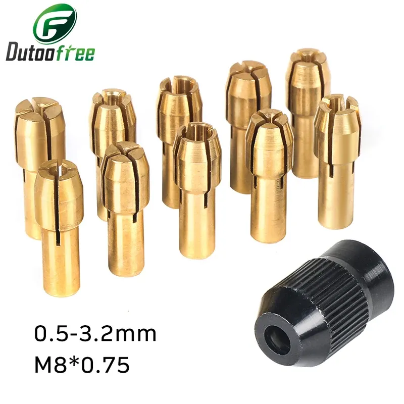 11 Teile/los Mini Bohrer Messing Spannzange für Dremel Dreh Werkzeug 0,5-3,2mm Messing und Mutter für Dremel Zubehör Set