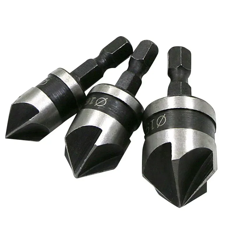 3pc sechseckiger Schaft 90 Grad schwarz fünf Blatt Fase 12/16/19mm Senk bohrer Holzbearbeitungs-Loch öffner Werkzeugs atz