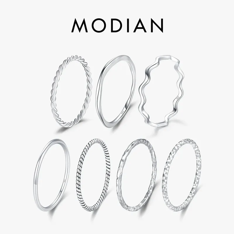 MODIAN 925 Sterling Silber Einfache Mode Stapelbar Ring Klassische Welle Geometrische Exquisite Finger Ringe Für Frauen Partei Schmuck