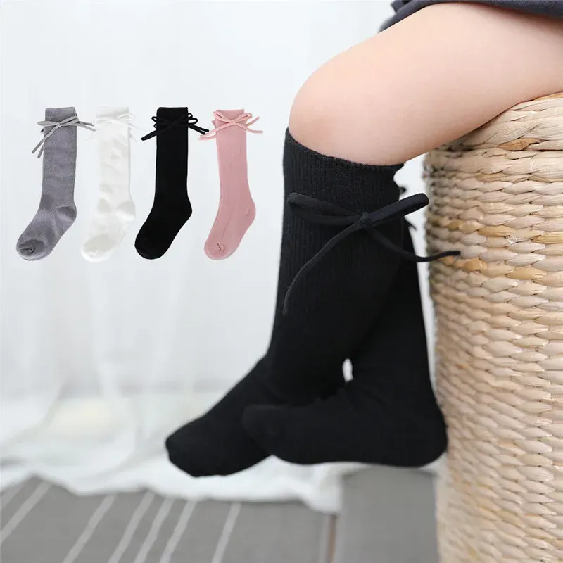Herbst Kinder Kniehohe Socken Baby Mädchen Jungen Bowknot Flache Lange Socke Weiche Baumwolle Solide Kinder Prinzessin Socken Für 0-7 jahre