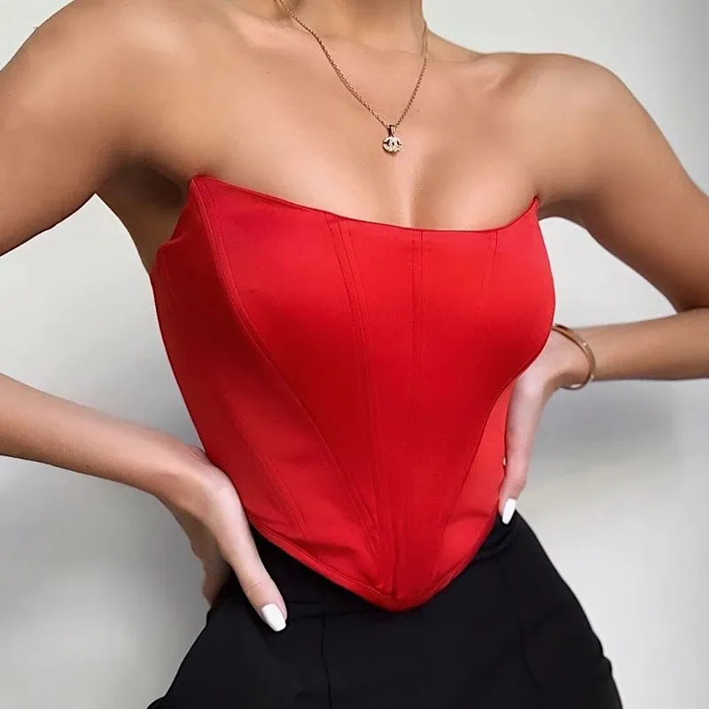 Ärmellose Off Schulter Mode Sexy Korsett Crop Tops Weste Weibliche Unterwäsche Backless Bustier Top Solide