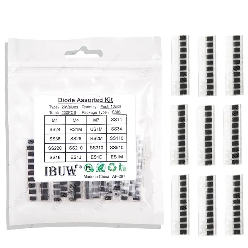 20 wert*10PCS = 200 TEILE/LOS SMD diode Assorted Kit enthält SS110 SS220 SS210 SS310 SS510 SS16 SS26 SS34 SS36 ES1J ES1D M7 M4 US1M