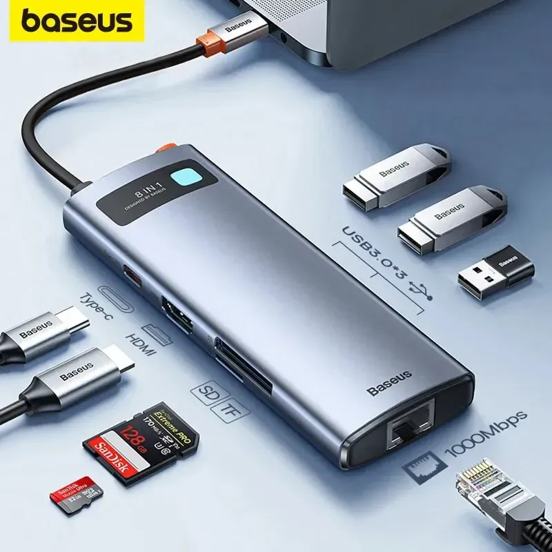 Baseus 4k 60hz usb c hub typ c zu ethernet port pd 100w adapter für macbook pro usb 3,0 hub laptop tablet zubehör