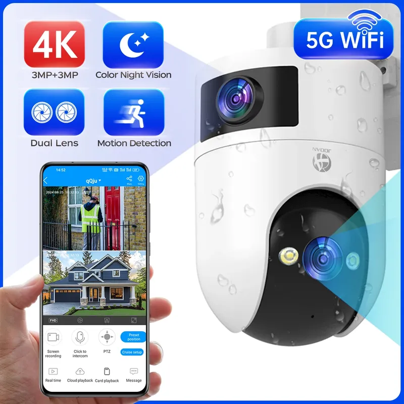 4K PTZ IP Kamera Im Freien Wasserdichte Dual Objektiv 5G WiFi Sicherheit Kamera Auto Tracking Video Überwachung Kamera Baby monitor