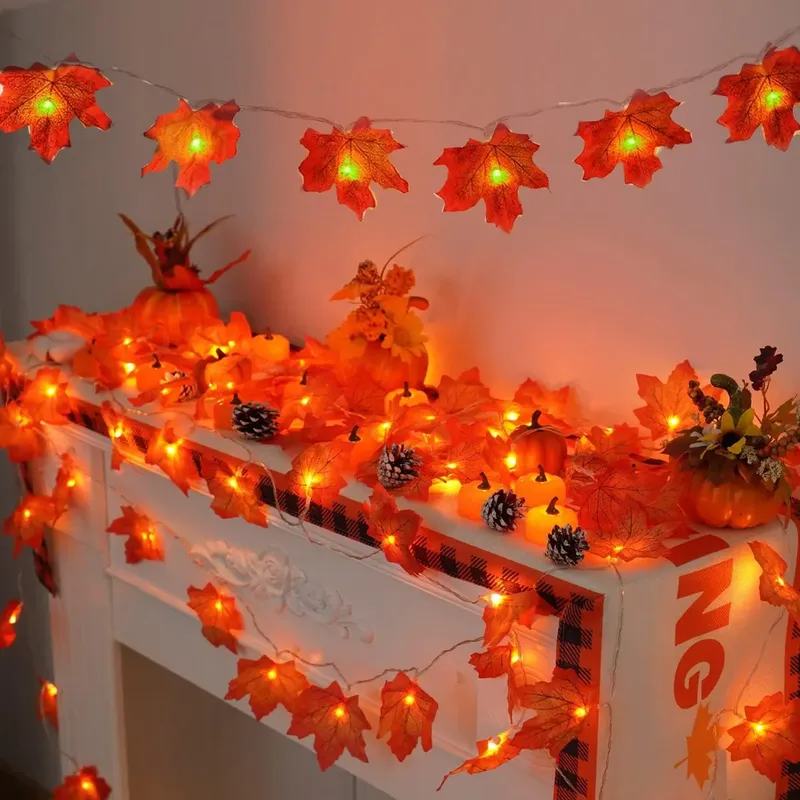 1PC Maple Leaf String Lichter 10/20/30/40 LED Lichter Batterie Betrieben Wasserdicht Für Halloween Outdoor herbst Thanksgiving Dekor