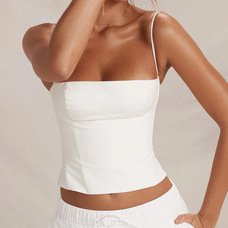 Sommer Backless Zip Up Bustier Crop Tops Elegante Vintage Dünne Korsett Tank Tops Y2K Frauen Chic Spaghetti Strap Camis Clubwear