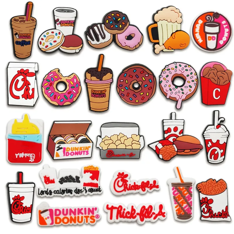 Schuh-Charms für die Schuhdekoration, 23 Stück, niedliche Lebensmittel-Cartoon-Donuts, Milchtee-Charms, hochwertige, beliebte Charms-Accessoires