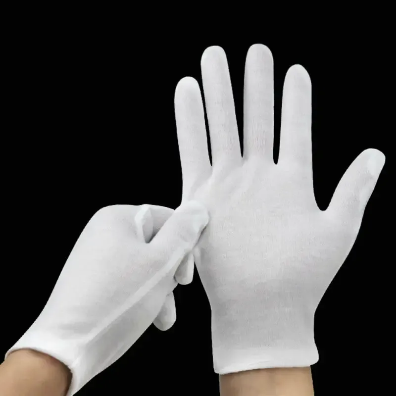 24 Stück weiße Handschuhe, 12 Paar weiche Baumwollhandschuhe, Münzschmuck, silberne Inspektionshandschuhe, dehnbarer Futterhandschuh