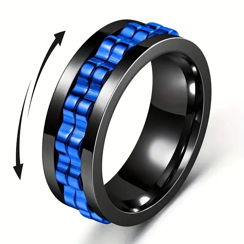 Anti Stress Edelstahl Ring Für Männer Getriebe Kette Rotierenden Angst Relief Spinning Zappeln Ringe Punk Schmuck Bague Homme