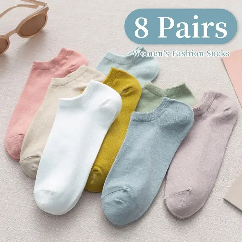 8 Paar Frühlings- und Sommersocken für vier Jahreszeiten, einfache, modische und süße Morandi-Socken, einfarbig, tief geschnitten und bequem
