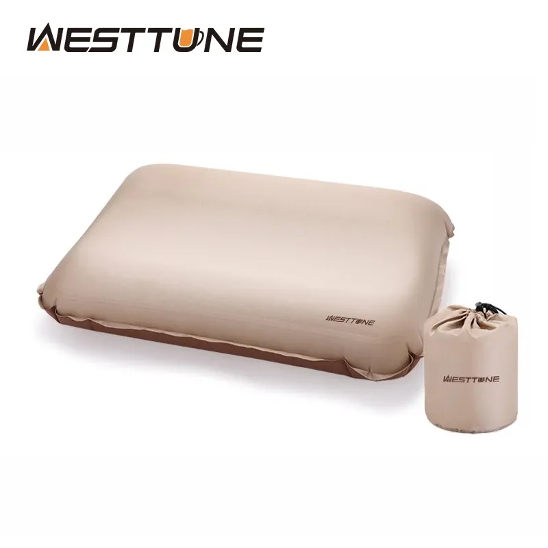 Westtune Camping-Kissen, tragbar, selbstaufblasend, Schlafkissen, 3D, ultraleicht, Schwamm, kompaktes Kissen, Outdoor-Reise-Nackenkissen