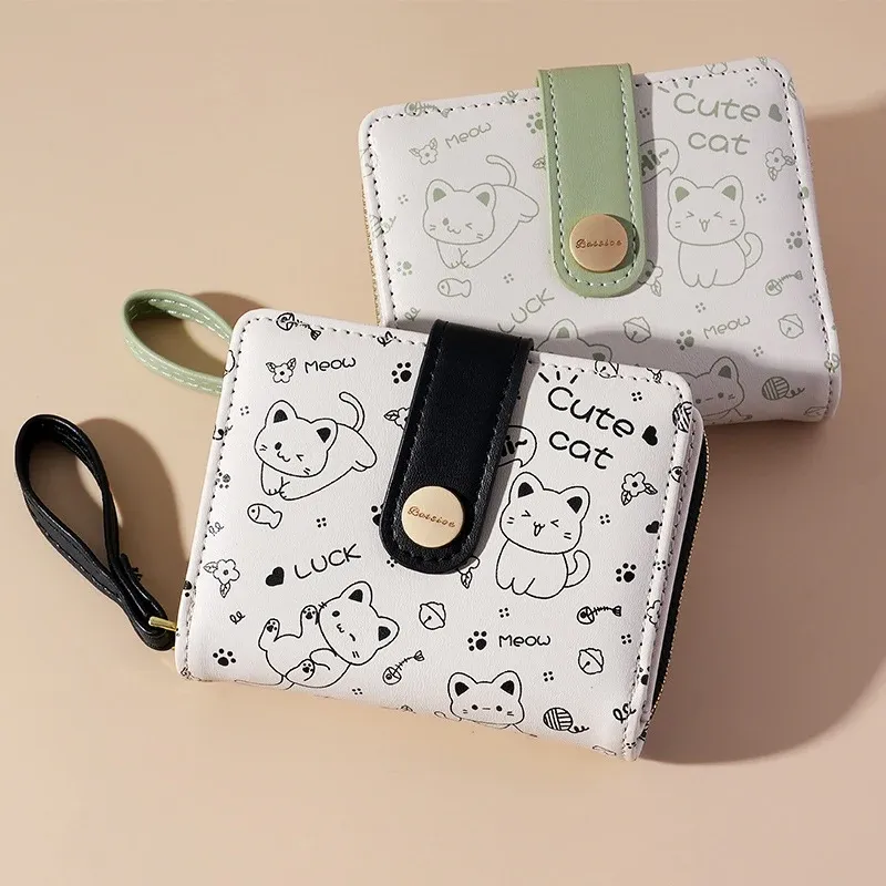 Japanische süße Katze Mädchen Brieftasche kurze Student ID Bankkarte halter Geld Tasche Reiß verschluss Brieftaschen für Frauen Schlüssel Aufbewahrung Geldbörse Geldbörse