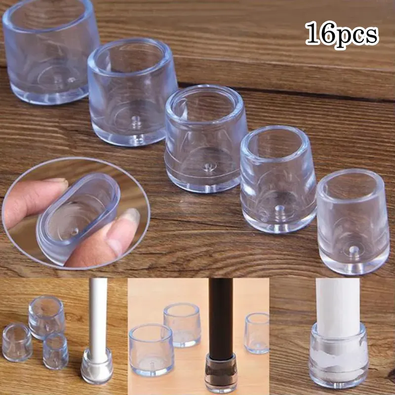 16 Stück Möbelbein-Fußschutz, transparent, weißes PVC, 16 mm/19 mm/25 mm, verschleißfeste Kappe, Geräuschreduzierung, schützt den Boden