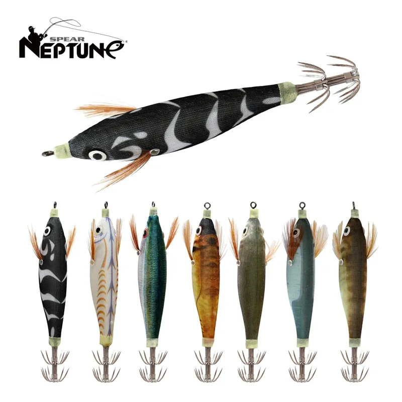 2Pcs Tintenfisch Jig Haken Angeln Locken Leucht 10cm 9g Künstliche Gefälschte Octopus Lockt Holz Garnelen Tintenfisch harten Köder Meer Jigs Tackle