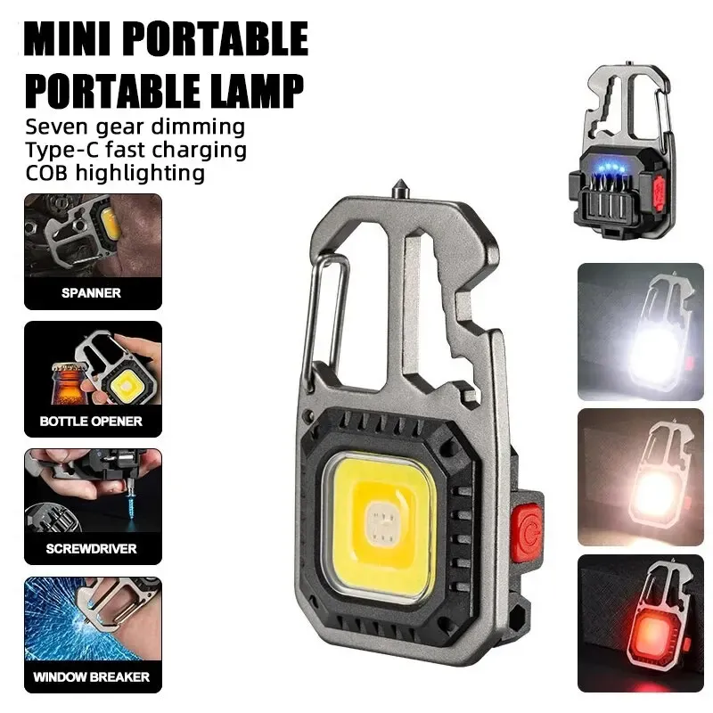 Mini LED Taschenlampe Tragbare Schlüsselbund Arbeit Licht Wiederaufladbare Outdoor Camping Licht Taschenschlüssel Schraubendreher Sicherheit Hammer Lampe