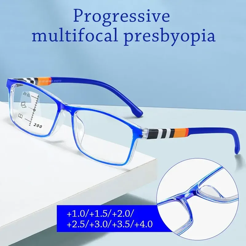 Multifokale Anti-Blaulicht-Lesebrille Progressive Near Far Blue Ray Blocking Square Brillen Augenschutz Ultralight