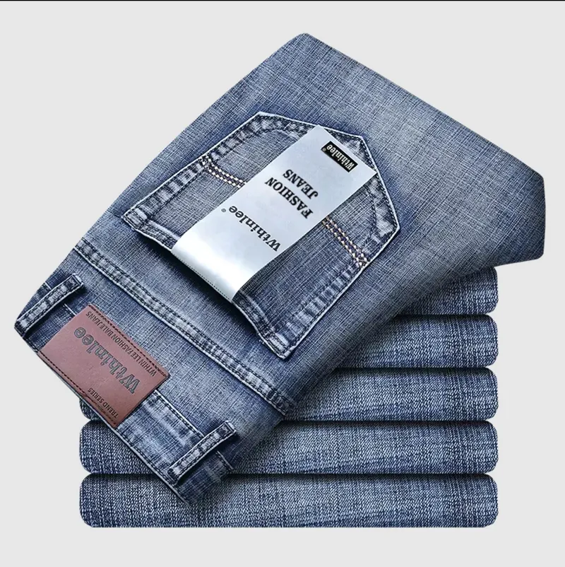 Wthinlee Neue Business-Jeans für Herren, lässig, gerade geschnitten, Stretch, modisch, klassisch, blau, schwarz, Arbeits-Denim-Hose, Herrenbekleidung