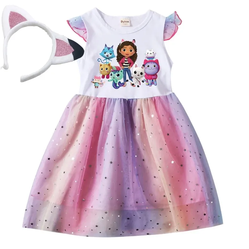 Baby Mädchen Kleid Kinder Cartoon Mesh Stern Pailletten Prinzessin Kleid Kinder Fliegen Sleeve Rock Für Täglichen Halloween Geburtstag Geschenk