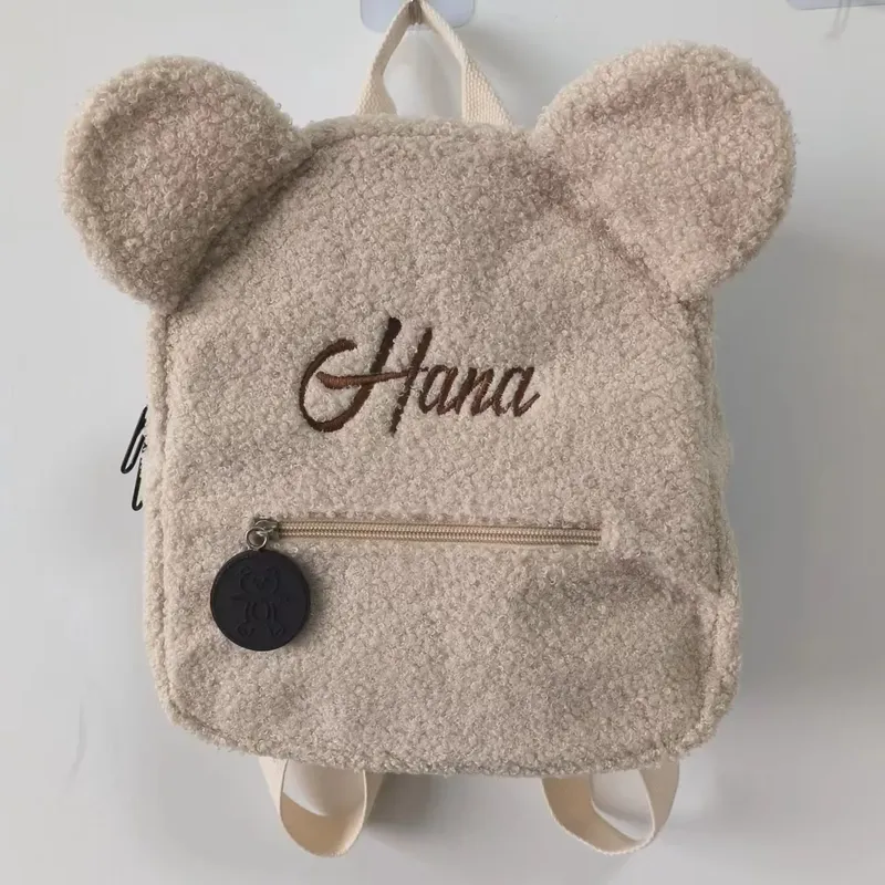 Niedlicher Bär Plüsch Rucksack bestickt Name Herbst Winter Kinder Outdoor Umhängetaschen individuelle personalisierte Kinder Geschenktaschen