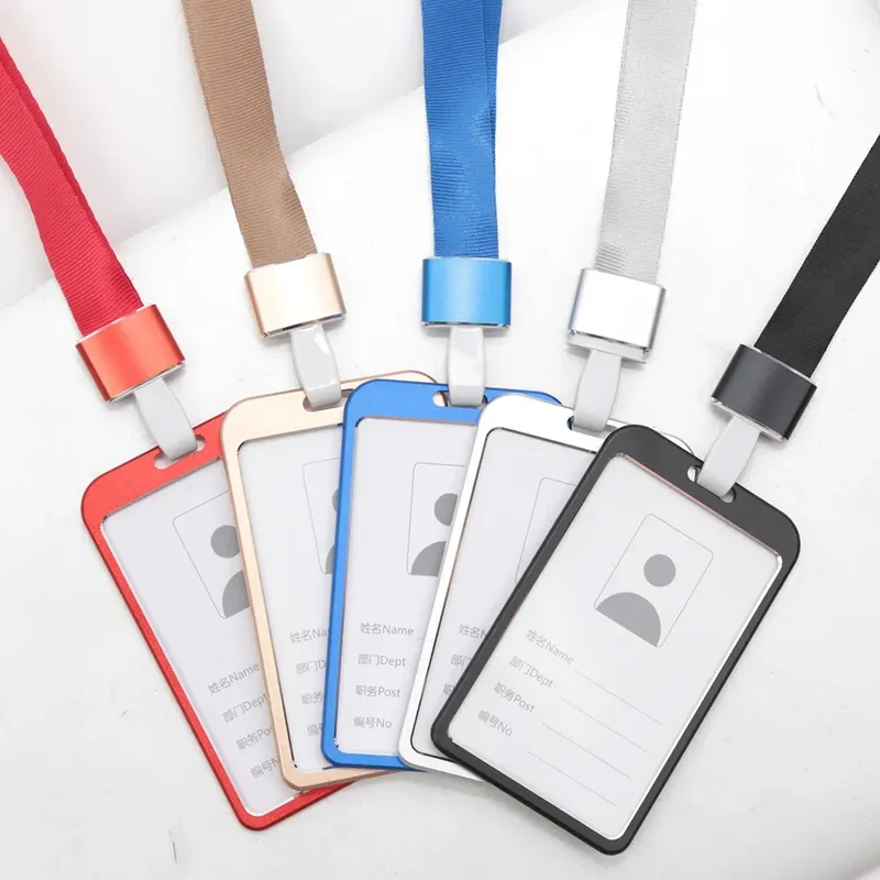 Mode Karte Abdeckung Frauen Männer Aluminium Legierung Arbeit Name Karte Halter Business Arbeit Karte ID Abzeichen Lanyard Halter Metall Taschen Fall